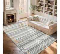 Leesentec Tapis Salon Tapis de Chambre à Poils Courts Artistique Bohème Moderne Antiderapant Doux Motif Abstrait Géométrique (Gris/Rayé Multi, 200 x 250 cm)