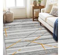 Leesentec Tapis Salon Tapis de Chambre à Poils Courts Artistique Bohème Moderne Antiderapant Doux Motif Abstrait Géométrique (Gris/Rayé Multi, 120 x 160 cm)