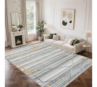 Leesentec Tapis Salon Tapis de Chambre à Poils Courts Artistique Bohème Moderne Antiderapant Doux Motif Abstrait Géométrique (Gris/Rayé Multi, 200 x 300 cm)