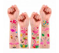 Leesgel Tatouage Éphémère Flamant Rose, 10 Feuilles de Tatouages Temporaires pour Enfants, Décorations d’Anniversaire Thème Tropical Hawaïen Pool Party Jeut et Jeux Piscine