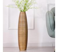 Leewadee Grand Vase A Poser Au Sol 65 cm Haut - Vase De Sol pour Fleur Ou Pampa, Doré, Résine