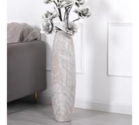 Leewadee Grand Vase A Poser Au Sol 80 cm Haut - Vase De Sol pour Fleur Ou Pampa, White Wash, Résine