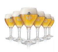 Leffe Lot de 6 verres - 33 cl par verre - Officiel Calice Large Stem - Parfait pour boire du Blonde, Brown, Ruby, Double, Triple + 6 Beer Mat