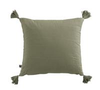 L'effet papillon Coussin carré 40x40 cm Gaze de Coton avec Pompons Romarin