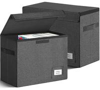 Leffis Lot de 2 boîtes de rangement pliables pour bandes dessinées 39,4 x 19,1 x 28,7 cm, boîtes courtes avec poignées, peut contenir 150 poubelles de bandes dessinées