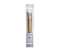 Lefranc Bourgeois Set de 4 Pinceaux en Soie de Porc Rond n°4/Plat Court n°8/Usé Bombé n°14/Eventail n°8 Manche Long