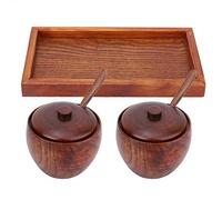 Leftwei Coffret en Bois 2 Pièces, Récipients d'assaisonnement, Rangement de Cuisine en Bois Naturel avec Cuillère, Idéal pour le café, le Sucre et le Sel