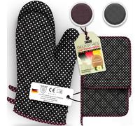 LEFUNDA® Gants de Cuisine et maniques Cuisine (Set de 4), Gant Cuisine résistants à la Chaleur en Coton, Gant Barbecue, Gants de Four pour Cuire, Cuisiner, Griller BBQ Gants