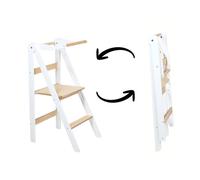 leg&go Tour d’apprentissage pliable en bois avec barre de sécurité, Blanche