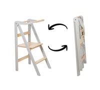 leg&go Tour d’apprentissage pliable en bois avec barre de sécurité, Gris pastel