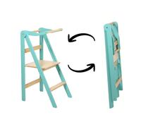 leg&go Tour d’apprentissage pliable en bois avec barre de sécurité, Turquoise