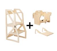 leg&go Tour de Cuisine Transformable Modustep 2 en 1 - Set Chaise Haute + Plateau, Bois naturel