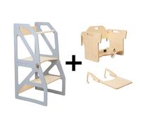 leg&go Tour de Cuisine Transformable Modustep 2 en 1 - Set Chaise Haute + Plateau, gris