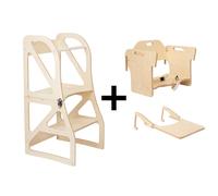 leg&go Tour de Cuisine Transformable Securestep 2 en 1 - Set Chaise Haute + Plateau, Bois naturel