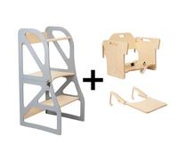 leg&go Tour de Cuisine Transformable Securestep 2 en 1 - Set Chaise Haute + Plateau, gris