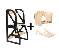 leg&go Tour de Cuisine Transformable Securestep 2 en 1 - Set Chaise Haute + Plateau, noir