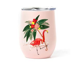 Legami - Gobelet isotherme 325 ml, Hot&Cold, Ø 9 cm, en acier inoxydable à double couche et plastique, thème flamant rose, réutilisable, bouchon hermétique avec trou pour paille, léger, résistant