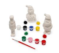 LEGAMI - Kit de décoration statuettes de Noël Paint Your Christmas, 3 statuettes en plâtre, Père Noël, Bonhomme de Neige, Casse-Noisette, 7 Couleurs à la détrempe, 1 Pinceau, 21 x 30 cm