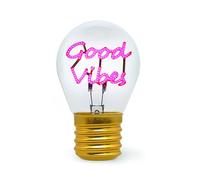 LEGAMI - Lampe de table en forme d'ampoule, rechargeable avec câble USB, sans fil, imitation ampoule, thème Good Vibes, 6,8 x 10,3 cm
