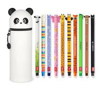LEGAMI - Lot de 10 stylos gel effaçables + Trousse à crayons Panda 2-en-1 - avec encre thermosensible effaçable, gamme de couleurs d'encre et designs de corps, pointe 0,7 mm, Ensemble 2