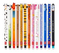LEGAMI - Lot de 13 stylos gel effaçables avec encre thermosensible effaçable, encre colorée et designs de corps amusants et originaux, pointe 0,7 mm, motifs animaux, vache, poule, monstre, etc.