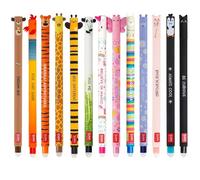 LEGAMI - Lot de 13 stylos gel effaçables, encre thermosensible et colorée, design amusant en forme de baril, pointe 0,7 mm, motifs animaux panda, lama, licorne
