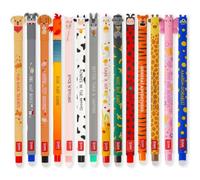 LEGAMI Lot de 14 stylos à encre gel effaçable - Motifs animaux - Pointe 0,7 | Encre thermosensible, correction facile, six couleurs d'encre, rechargeable, motifs de quatorze personnages