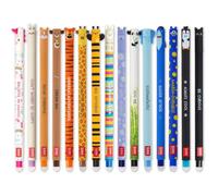 LEGAMI - Lot de 15 stylos gel effaçables avec encre effaçable thermosensible, gamme de couleurs d'encre et dessins de tonneau, pointe de 0,7 mm, dessins d'animaux, tigre, monstre, pingouin