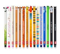 LEGAMI - Lot de 15 stylos gel effaçables avec encre thermosensible, gamme de couleurs d'encre et motifs de baril, pointe de 0,7 mm, motifs animaux, panda, poulet, dinosaure, etc