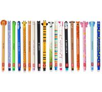 LEGAMI Lot de 18 stylos gel effaçables avec encre effaçable thermosensible, différentes couleurs d'encre et designs de tige, pointe de 0,7 mm, motifs animaux
