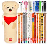 LEGAMI Lot de 24 stylos gel effaçables + trousse Kawaii 2 en 1, Golden | Encre effaçable thermosensible, plusieurs couleurs d'encre et motifs sur le thème des animaux, pointe de 0,7 mm