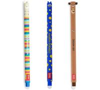 LEGAMI - Lot de 3 stylos gel avec effaceur, ourson, lama et monstre effaçables sans utiliser de feuille, pointe de 0,7 mm