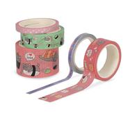 LEGAMI - Lot de 5 rubans adhésifs en papier, Tape by Tape, Kitty, colorés, pour coller, décorer et personnaliser, 3 tailles différentes, longueur de 5 mètres chacune