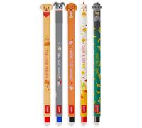 LEGAMI Lot de 5 stylos gel effaçables à encre colorée, thème animal | Lot de 3 stylos à encre thermosensible, pointe de 0,7 mm, motif gorille, poule et fourrure