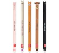 LEGAMI Lot de 5 stylos gel effaçables avec encre gel thermo-sensible, couleurs d'encre assorties et design de tige, pointe de 0,7 mm, cochon, lapin, corgi, ours en peluche, chat