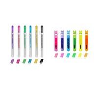 LEGAMI - Lot de 6 Mini Stylos Gel Glitterate, 0,8 x 10,8 cm, Shine Like a Diamond, Diamètre de la pointe 1,0 mm, Couleur Violet, Or, Vert, Bleu, Rose, Noir & Lot de 6 mini surligneurs, Teddy's Mood