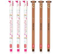 LEGAMI - Lot de 6 stylos à encre gel effaçable avec encre thermosensible, gamme de couleurs d'encre et motifs de baril, pointe de 0,7 mm, motifs licorne, ours en peluche