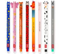 LEGAMI - Lot de 8 stylos à encre gel effaçables avec encre thermosensible, gamme de couleurs d'encre et motifs du corps du stylo, pointe de 0,7 mm, coccinelle, monstre, tigre, papillon et motifs de