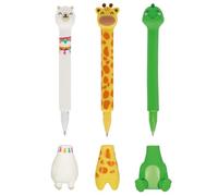 LEGAMI Stand-Ink Lot de 3 stylos à bille Ovation avec base - Stylo autoportant amusant sur le thème des animaux mignons parfaits pour le bureau, la maison ou le bureau - Thème lama, girafe et