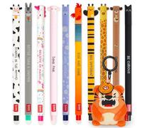 LEGAMI Stylo gel effaçable + porte-clés en peluche | Lot de 10 stylos avec encre effaçable thermosensible, gamme de couleurs d'encre, pointe de 0,7 mm | Motifs d'animaux mignons (tigre)