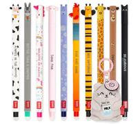 LEGAMI Stylo gel effaçable + porte-clés en peluche | Lot de 10 stylos avec encre effaçable thermosensible, gamme de couleurs d'encre, pointe de 0,7 mm | Motifs d'animaux mignons (chaton)