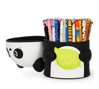 Legami Super Kawaii - Porte-stylos de bureau en silicone souple + set de stylos effaçables | Édition Panda | 100 stylos avec encre effaçable thermosensible, encre colorée et design à corps