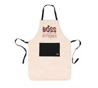 LEGAMI - Tablier de cuisine pour homme femme, super chef, poche avant, réglable, taille unique, lavable en machine, dimensions 56 x 76 cm, thème Boss of the Kitchen, beige, taille unique