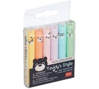 LEGAMI - Teddy's Style, Set de 6 Mini Surligneurs, 1x7,5 cm, Jaune, Pêche, Rose, Lilas, Bleu Clair, Vert Clair, pour Souligner et Surligner avec Précision
