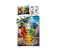 Halantex Parure de lit Lego Ninjago Team - Housse de couette réversible 140x200 + taie 100% coton