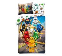 Halantex Parure de lit Lego Ninjago Team - Housse de couette réversible 140x200 + taie 100% coton