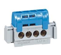 Legrand 004840 Bornier de Répartition Isolé IP2X Neutre, 4 Connexions, 1.5mm² à 16mm², 75mm Longueur, Bleu