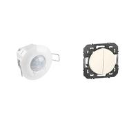 Legrand 048944 Détecteur de Mouvement Fixation Plafond, IR 360° sur 8m, Blanc & Interrupteur ou va-et-Vient 10AX + Bouton Poussoir 6A dooxie - Finition Blanc