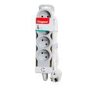 Legrand Multiprise FB 4 prises 2P+T – câble 3 m 1 mm² – blanc/gris avec boucle de fixation
