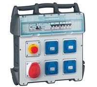Legrand 058954 P17 IP44 IK09 Coffret de Chantier, 40A, 400V avec 4 Prises Brochage Domestique, 1 Prise, 32A, 3P+N+T et Protections